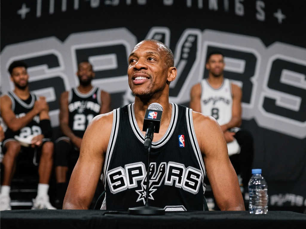 格雷格·波波维奇与马刺队众人在温比球场共同见证米奇·约翰逊新闻发布会 格雷格·波波维奇与马刺队众人在温比球场共同见证米奇·约翰逊新闻发布会